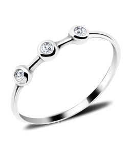 Triple Stones Bezel Set Silver Ring NSR-509